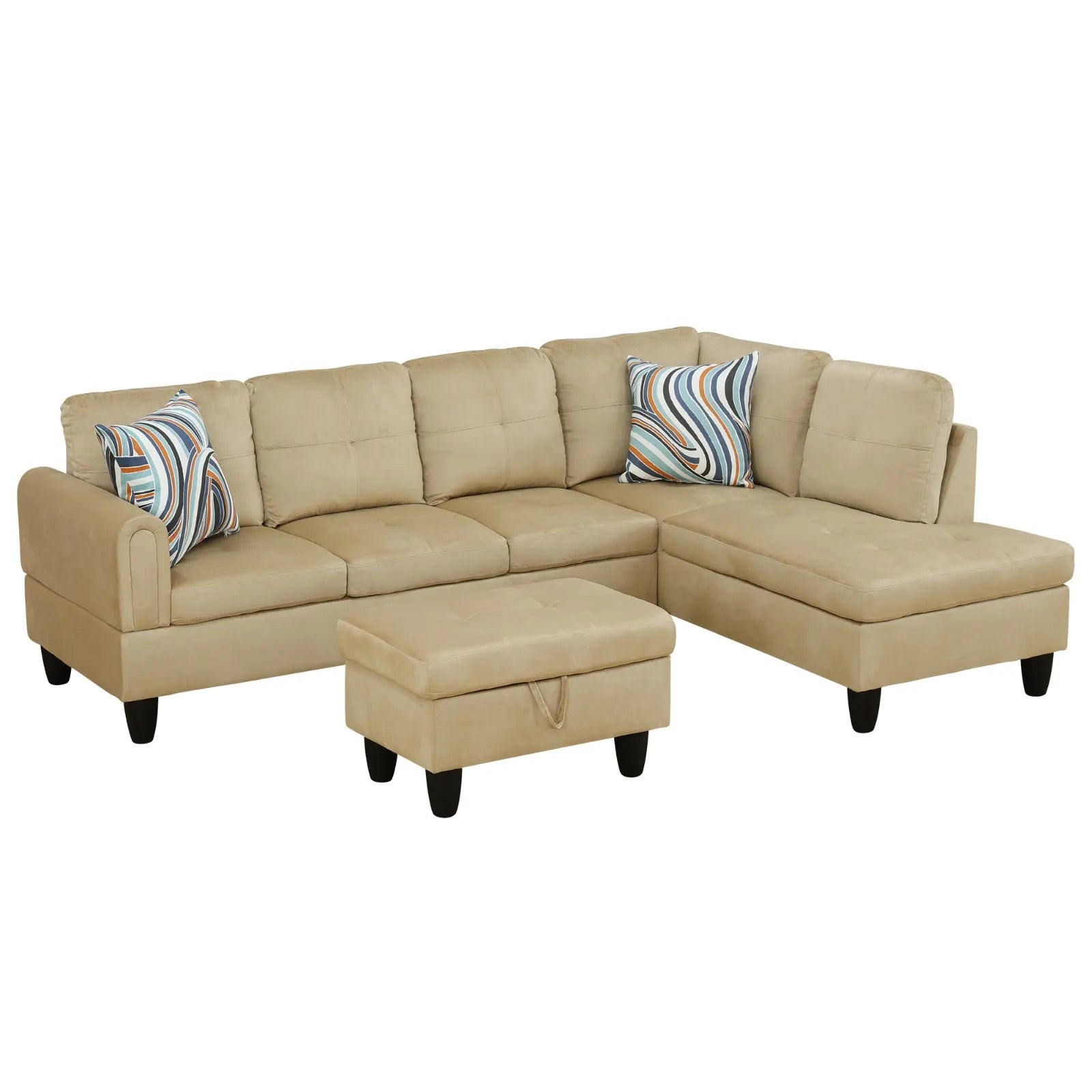 Ainehome 97" Wide Beige Flannel Living Room Sofa Set - Modern Comfort & Style for Your Home