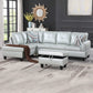 97" Wide Silver Green Faux Leather L-Shaped Living Room Sectional Sofa Set