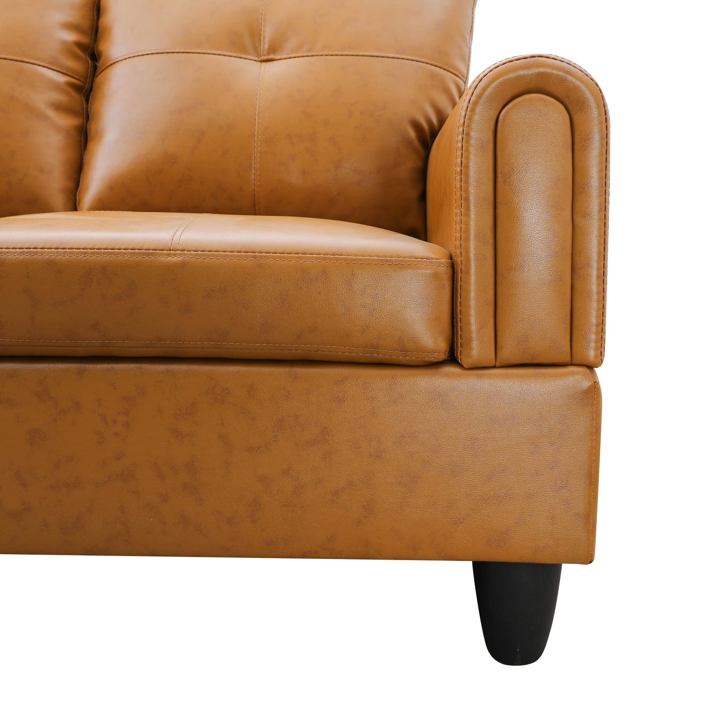 Ainehome 97" Wide Ginger Faux Leather L-Shaped Living Room Sectional Sofa Set