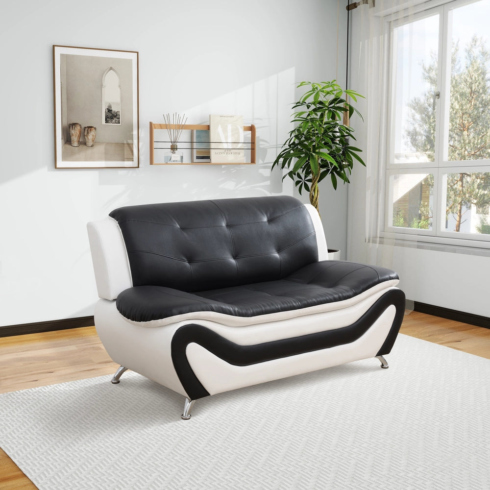 Black & White Faux Leather 3-Piece Living Room Sofa Set with Elegant Design