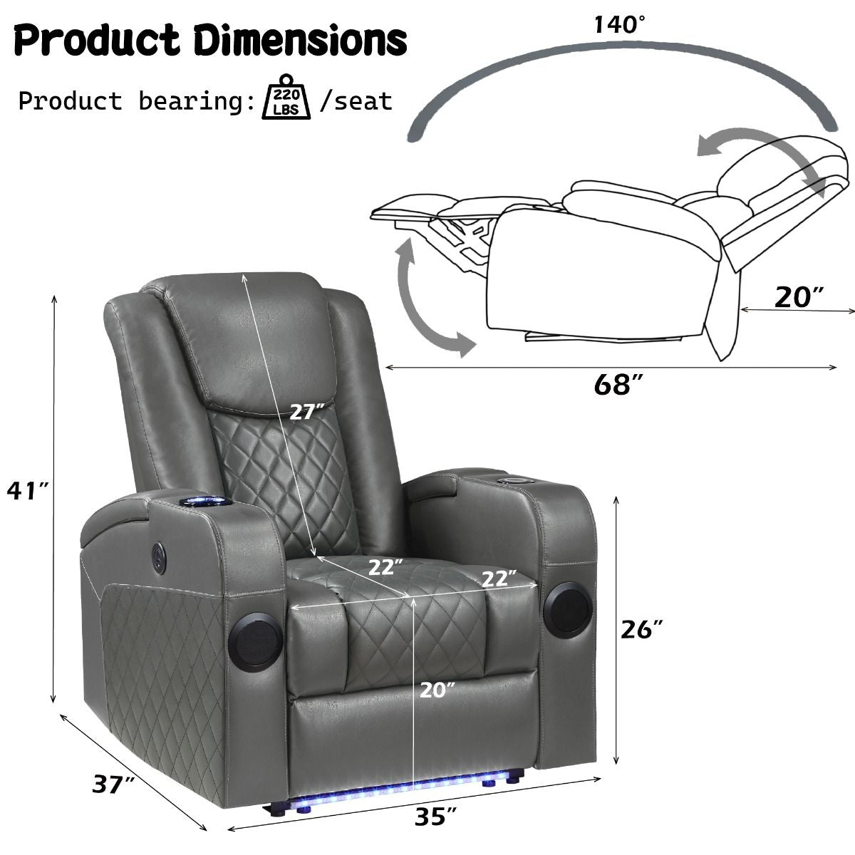 Alair - Power Motion Recliner With Bluetooth, Wireless Charger & Cupholder