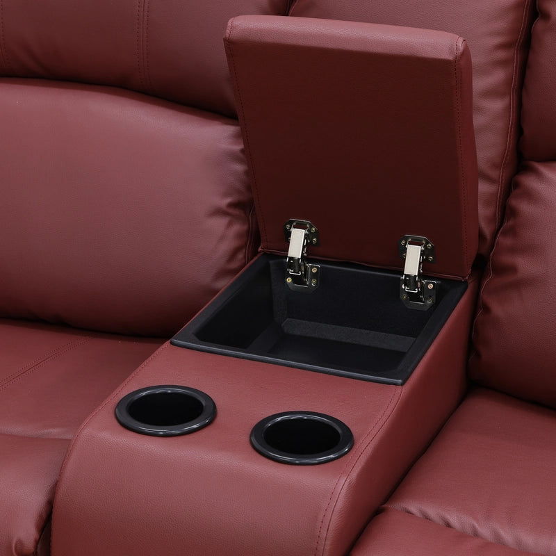 Ainehome Cinema 3-Piece Red Faux Leather Manual Reclining Sofa Set