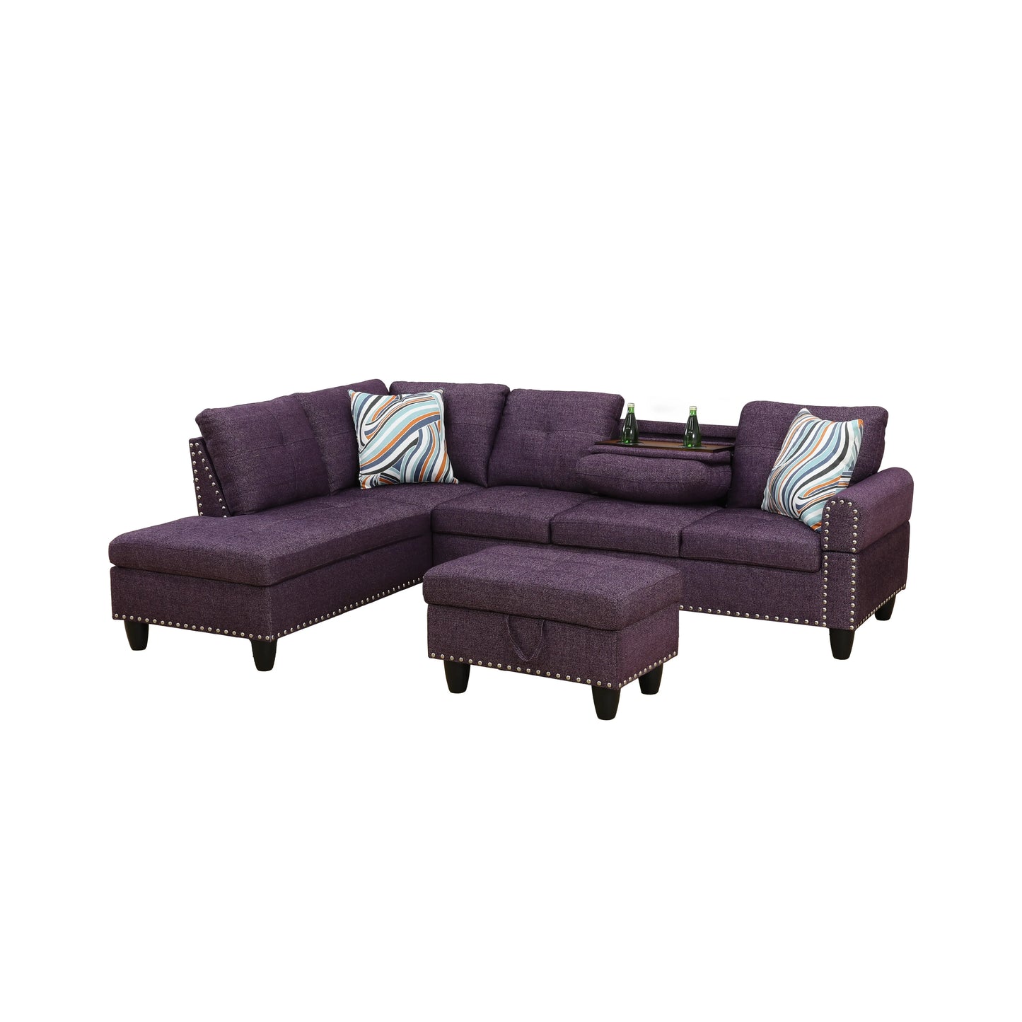 Ainehome 97.5" Wide Amaranth Linen L-Shaped Living Room Sectional Sofa Set