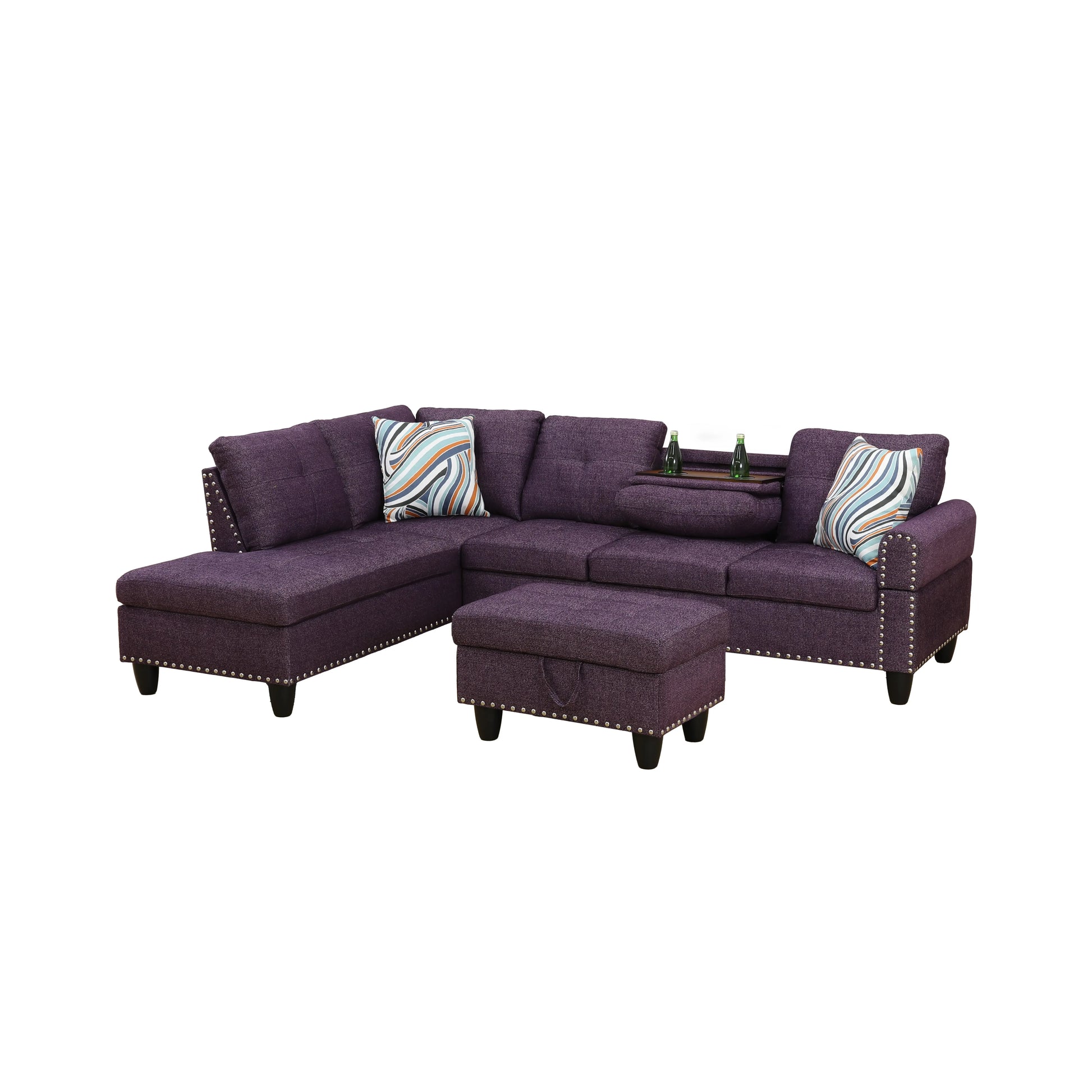 Ainehome 97.5" Wide Amaranth Linen L-Shaped Living Room Sectional Sofa Set