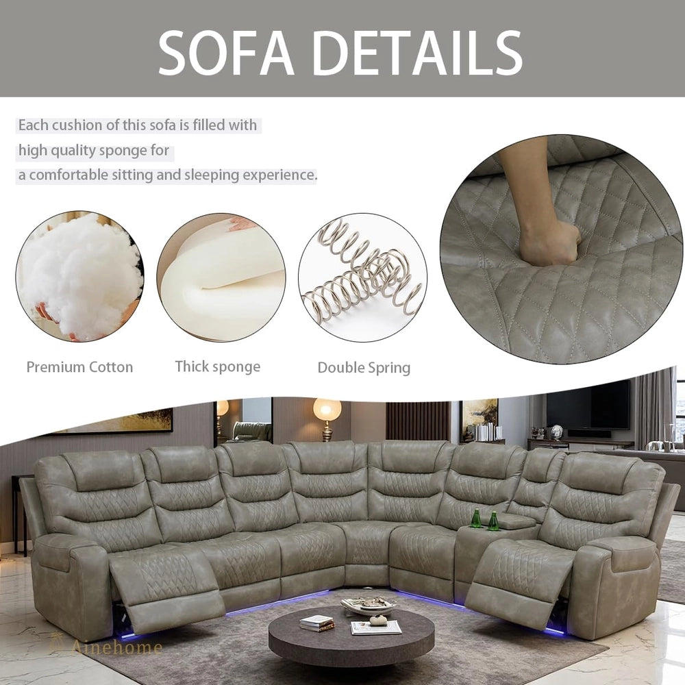 Ainehome Grey 3-Piece Intelligent Power Reclining Leather Sectional Sofa Set with Smart Features