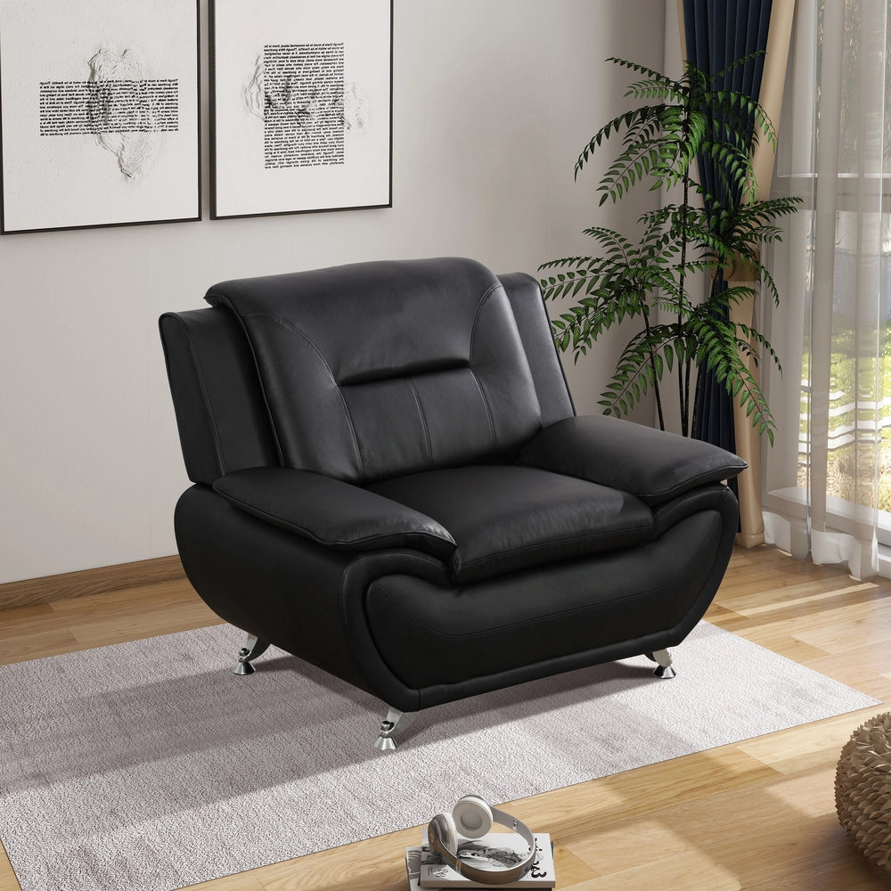 Black Faux Leather 3-2-1 Living Room Sofa Set