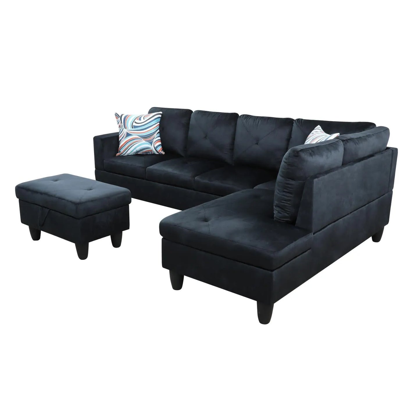 97" Wide Midnight Blue Microfiber L-Shaped Living Room Sectional Sofa Set — image 9