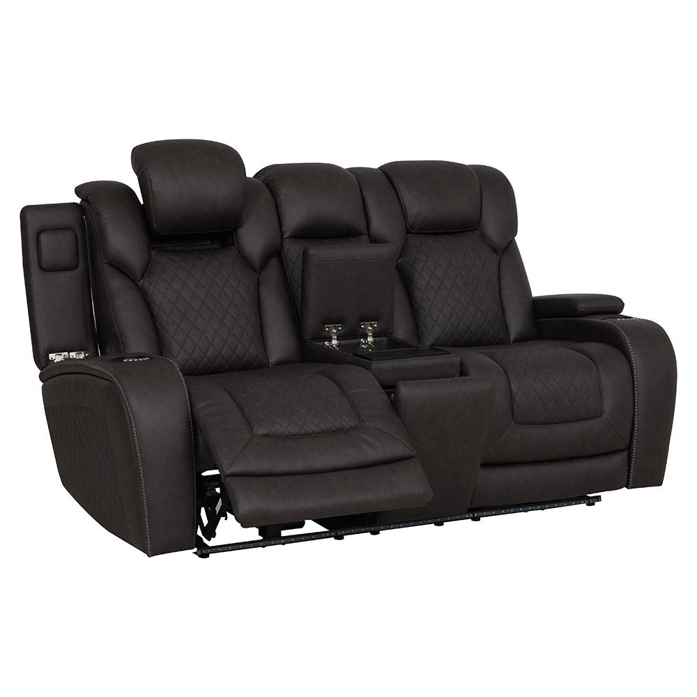Wendell - Power Motion Loveseat With Console, Wireless Charger, Storage, USB & LED - Dark Gray