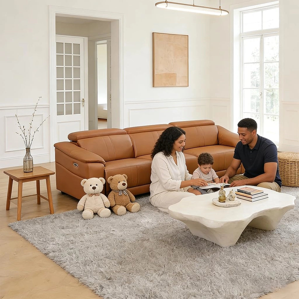 Ainehome Light Brown Leather 5-Seater Modular Power Reclining Sectional Sofa Set with Smart Storage & USB
