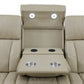 Ainehome Beige Leather Power Reclining Sectional Sofa with Reading Lamp