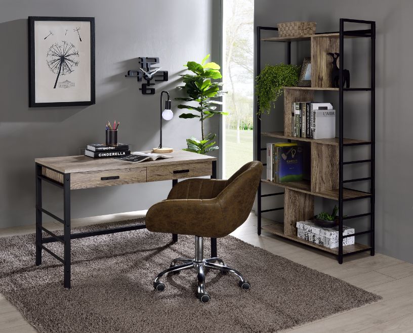 Disho - Writing Desk With USB - Light Weathered Oak & Black
