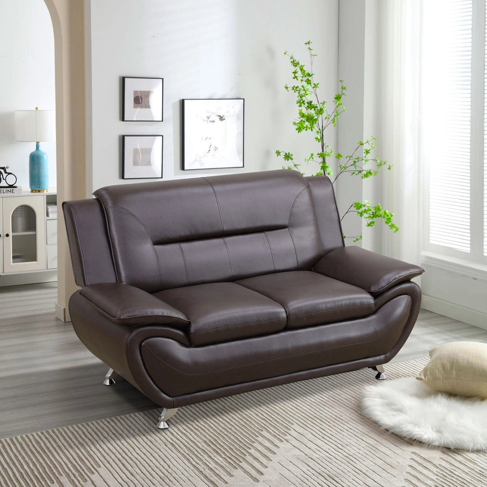 Solid Color Faux Leather 3-Piece Living Room Sofa Set with Elegant Design