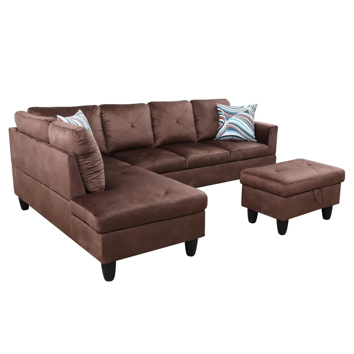 97" Wide Brown Microfiber L-Shaped Living Room Sectional Sofa Set — image 11