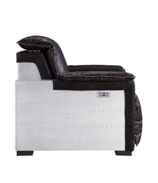 Misezon - Power Motion Recliner - Dark Top Grain Brown Leather & Aluminum