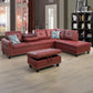 97.5" Wide Red Synthetic Leather L-Shaped Living Room Sectional Sofa Set
