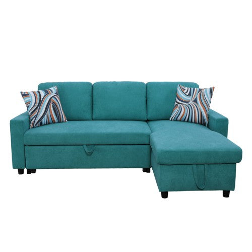 Ainehome 83.6" Green Flannelette L-Shape Convertible Sofabed w/ Storage