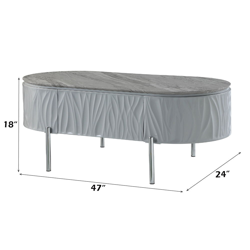 Yukino - Coffee Table - Gray High Gloss & Chrome