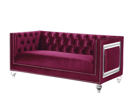 Heibero - Loveseat With 2 Pillows (Same 56896) - Burgundy Velvet