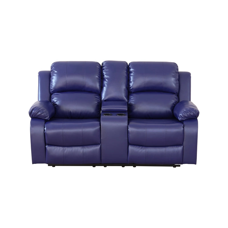 Cinema 3-Piece Dark Blue Fabric Manual Reclining Sofa Set