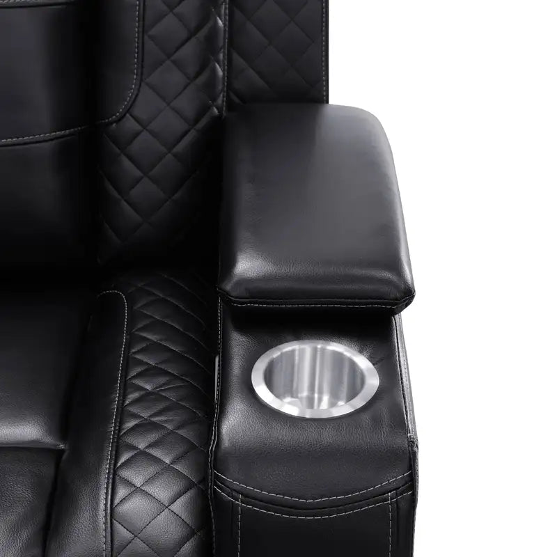 Ainehome Black Leather Power Reclining Sectional with Reading Lamp