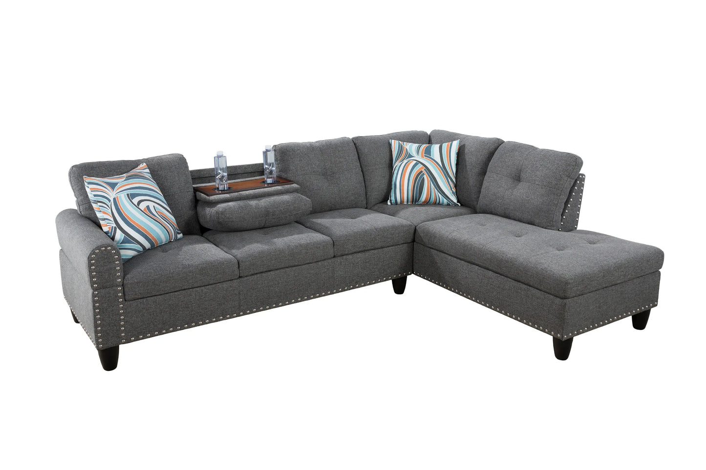 97.5" Wide Grey Linen L-Shaped Living Room Sectional Sofa Set