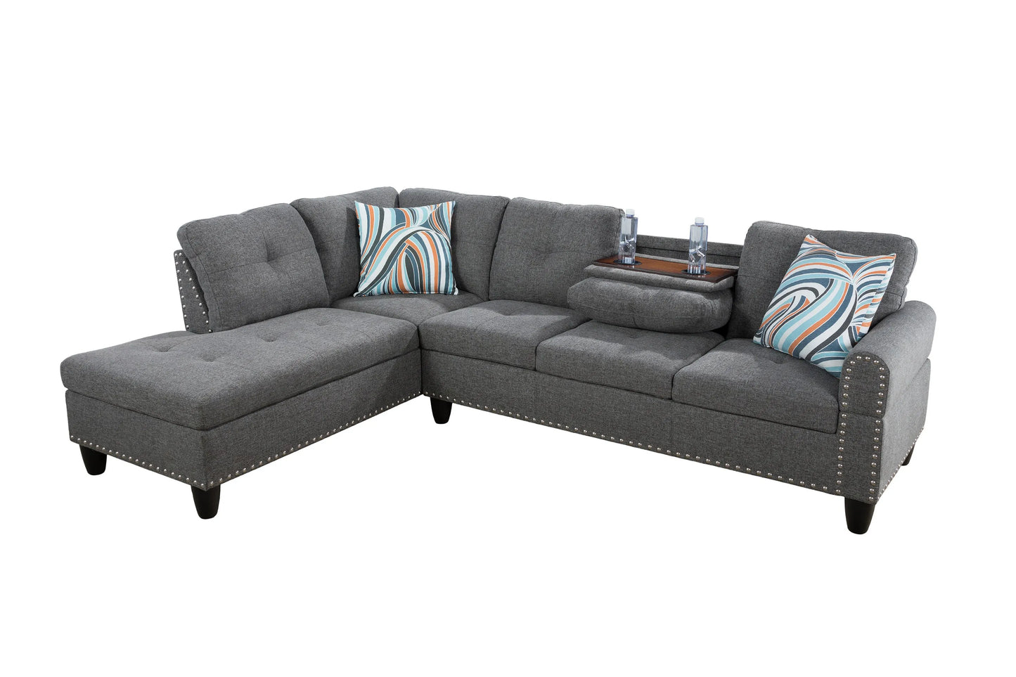 97.5" Wide Grey Linen L-Shaped Living Room Sectional Sofa Set