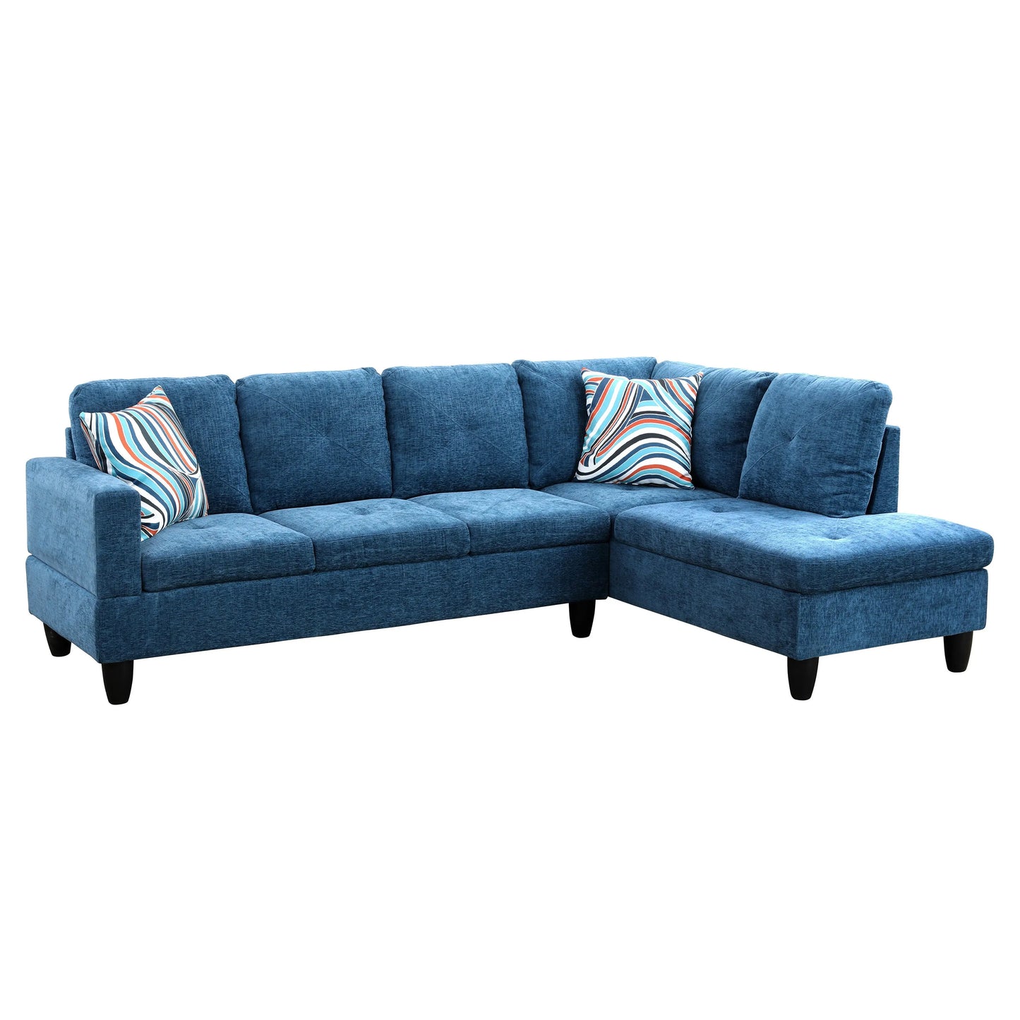 97" Wide Blue Linen L-Shaped Living Room Sectional Sofa Set — image 7