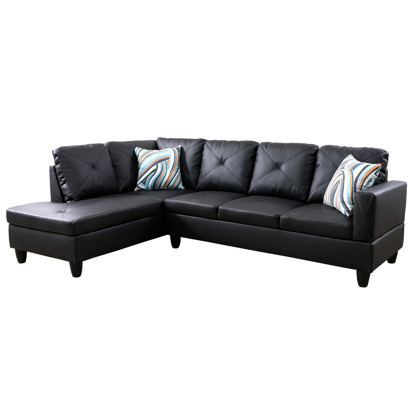 97" Wide Black Faux Leather L-Shaped Living Room Sectional Sofa Set — image 5