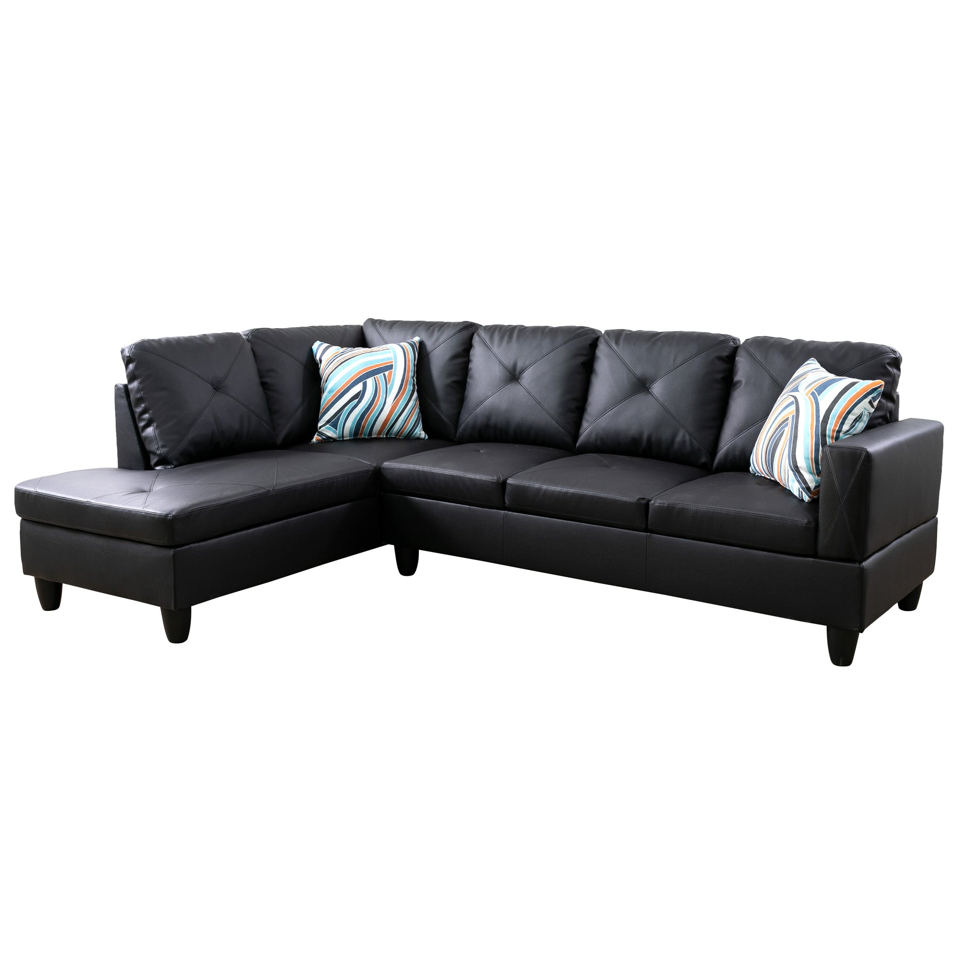 97" Wide Black Faux Leather L-Shaped Living Room Sectional Sofa Set — image 5