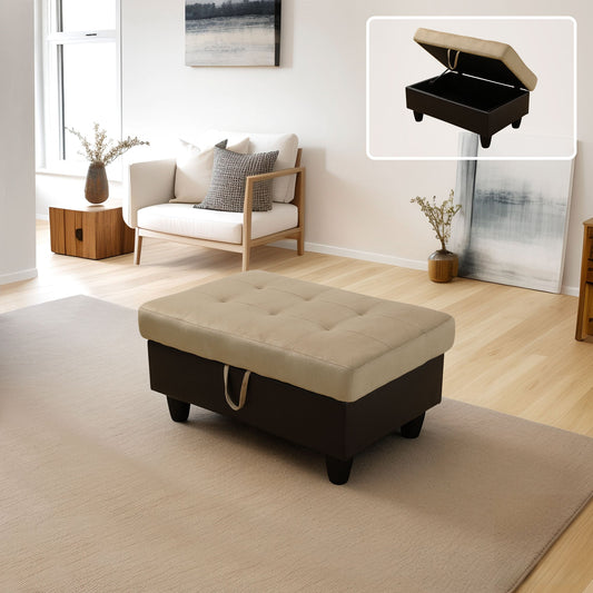 Ainehome Beige & Brown Lint And PVC Modular Storage Ottoman