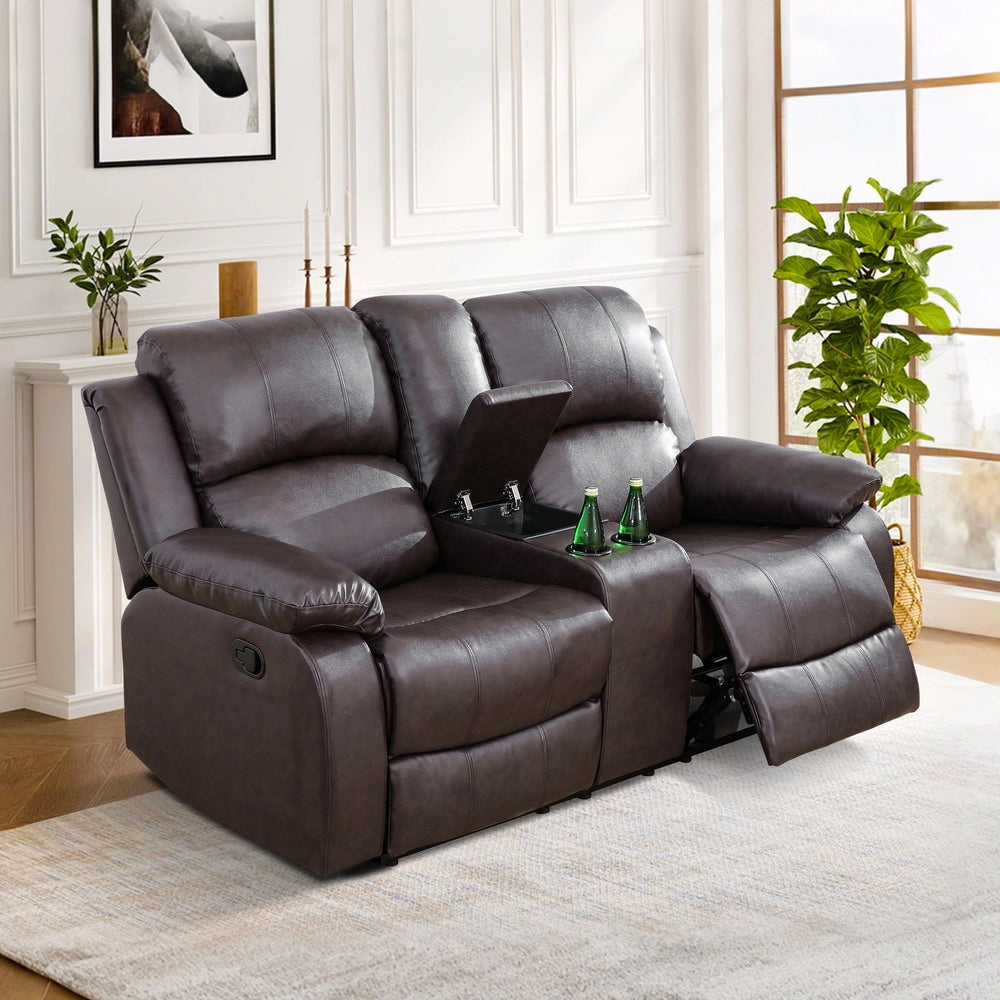 "Cinema" 3-Piece Brown Faux Leather Manual Reclining Sofa Set