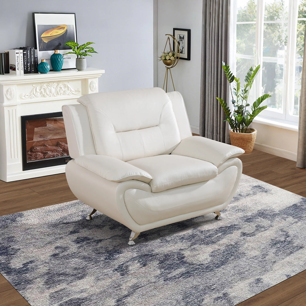 Solid Color Faux Leather 3-Piece Living Room Sofa Set with Elegant Design