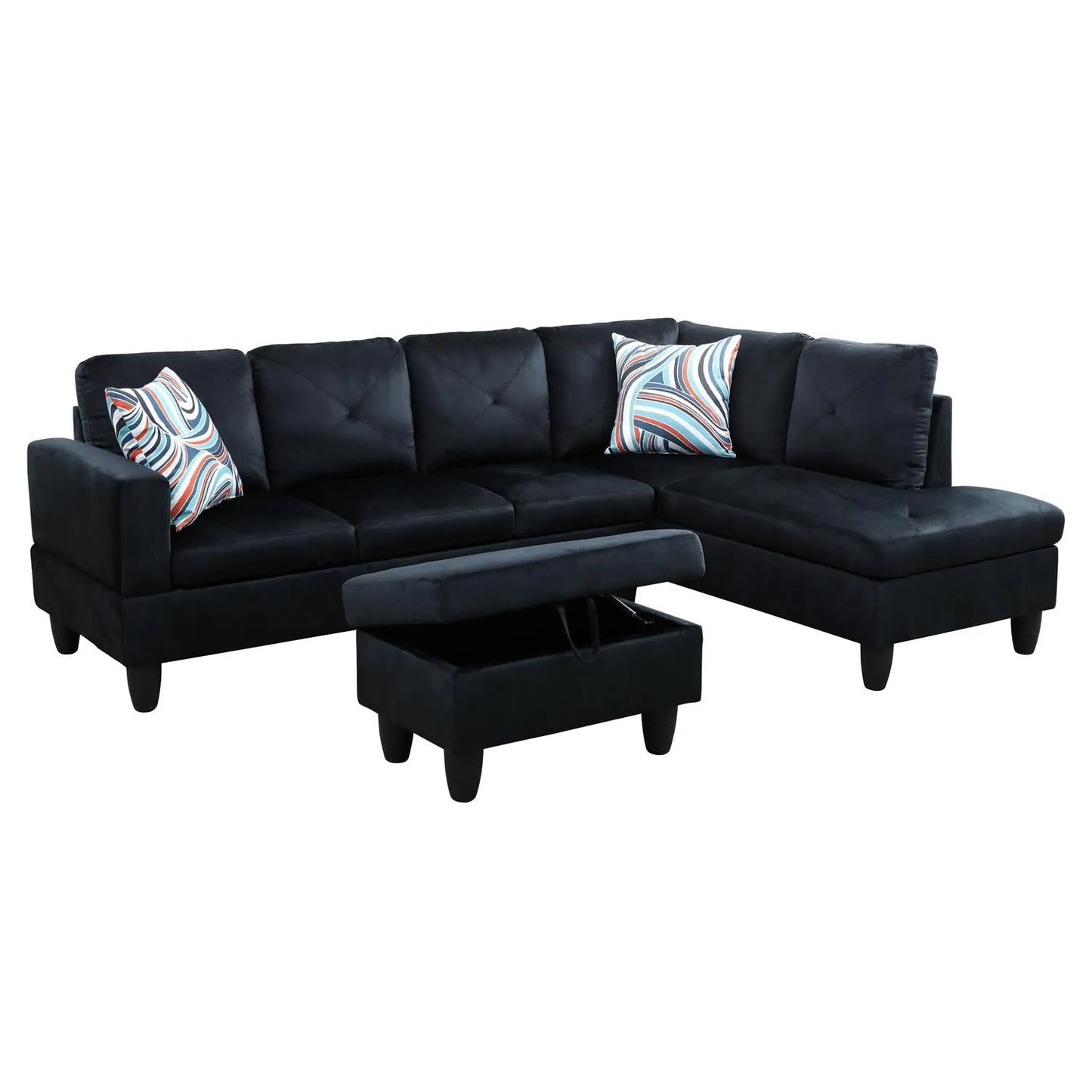 97" Wide Midnight Blue Microfiber L-Shaped Living Room Sectional Sofa Set — image 7