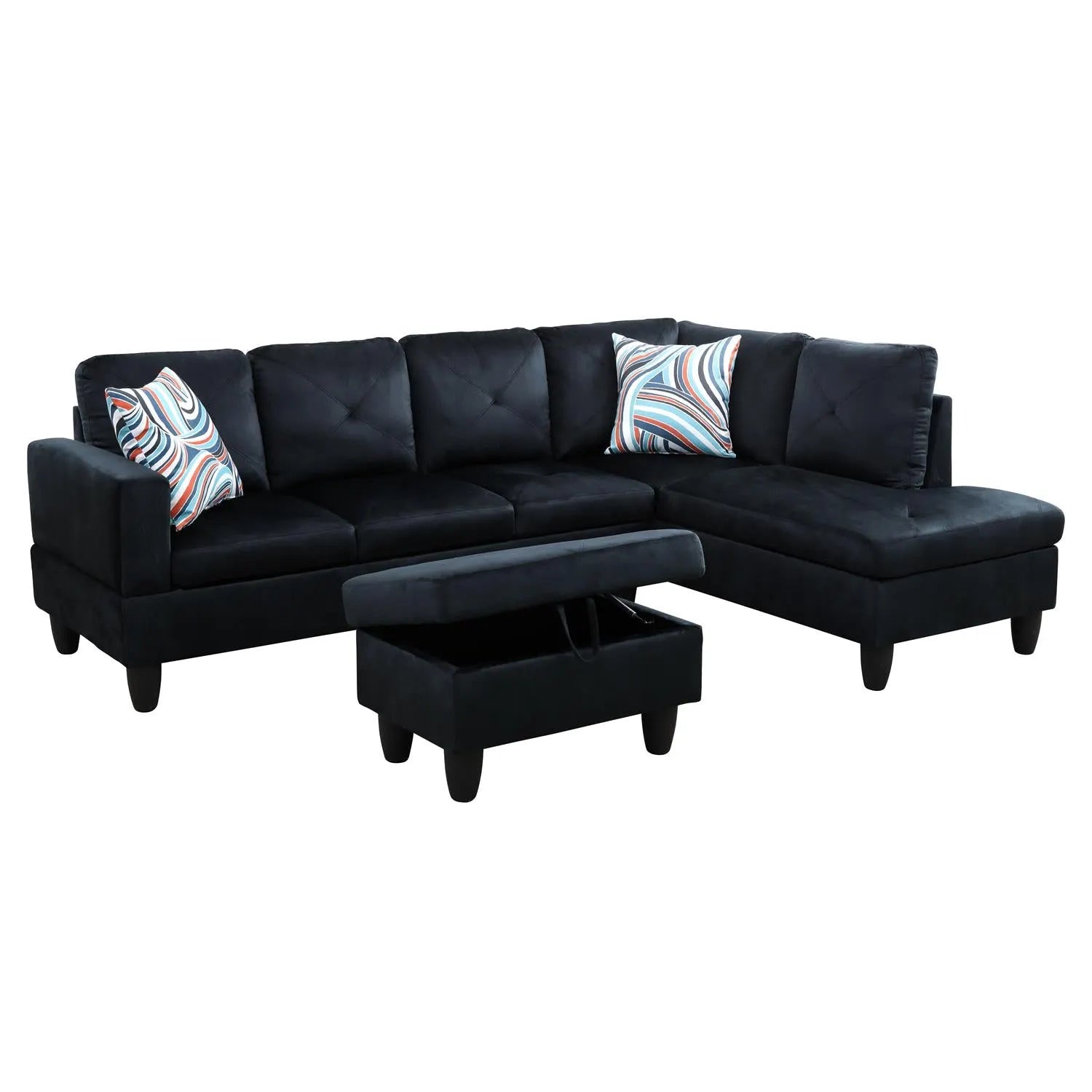 97" Wide Midnight Blue Microfiber L-Shaped Living Room Sectional Sofa Set — image 7