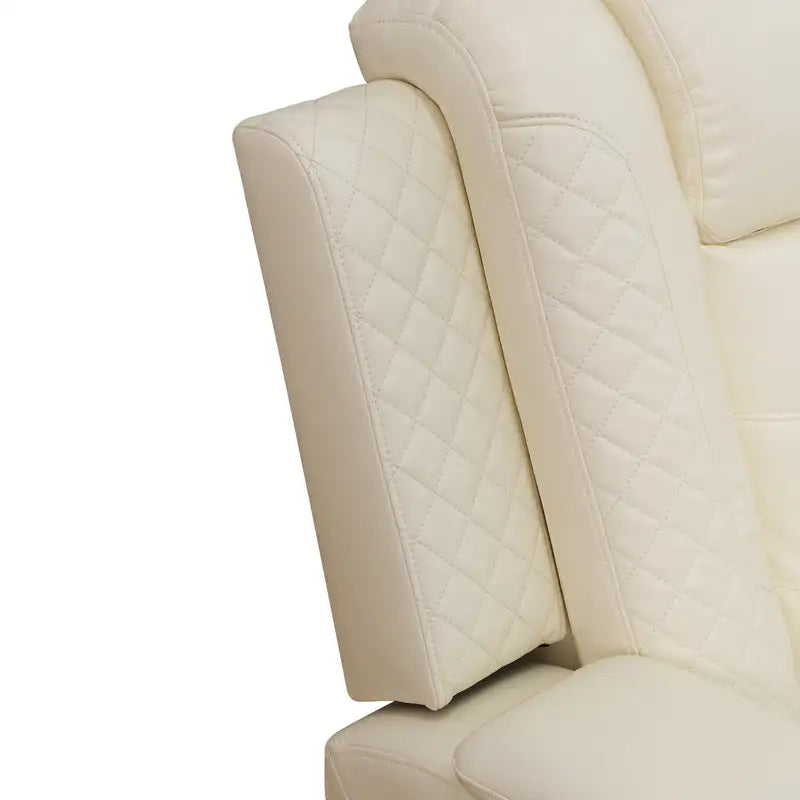 Ainehome Off-White Leather Power Reclining Sectional Sofa with Smart Tea Table & Organizer