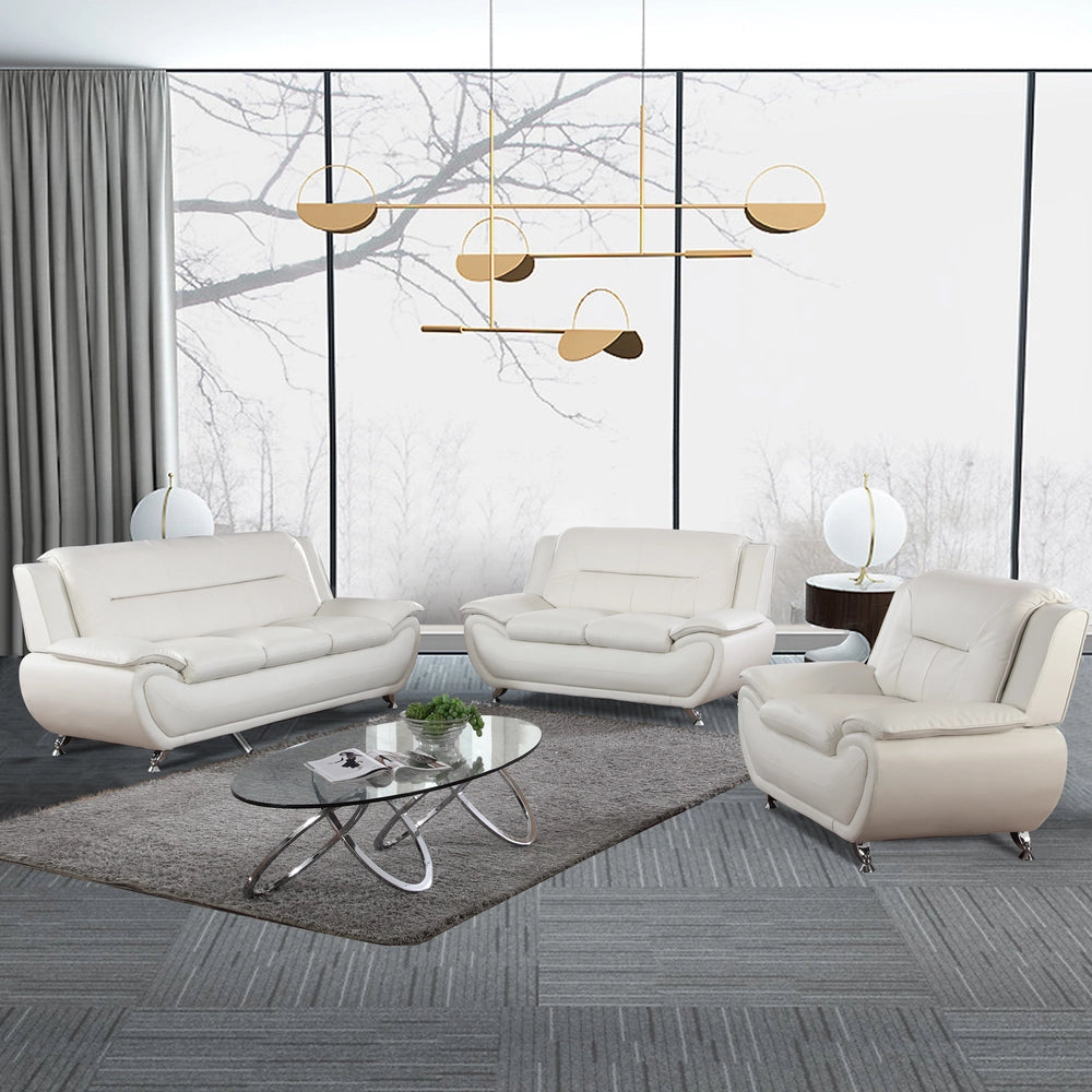 Ainehome Solid Color Faux Leather 3-Piece Living Room Sofa Set with Elegant Design