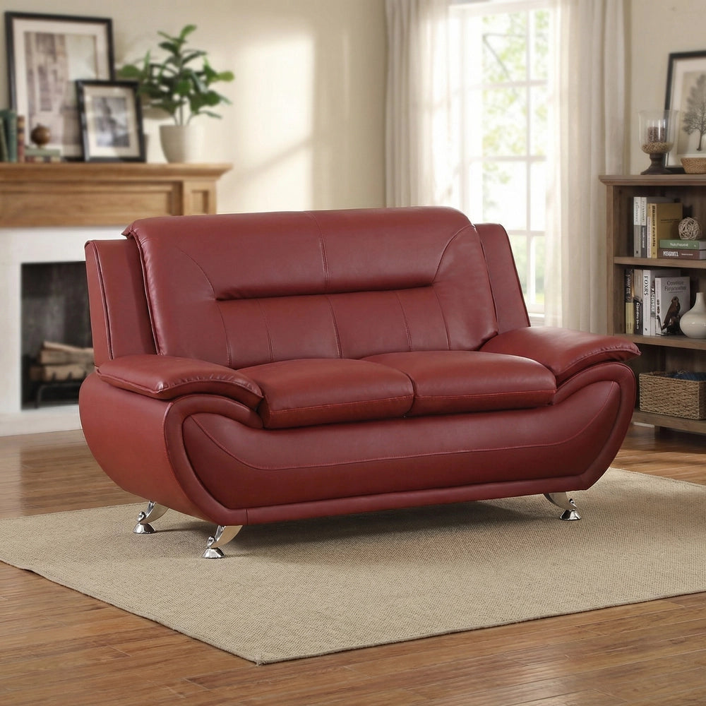 Red Faux Leather 3-Piece Living Room Sofa Set with Elegant Design