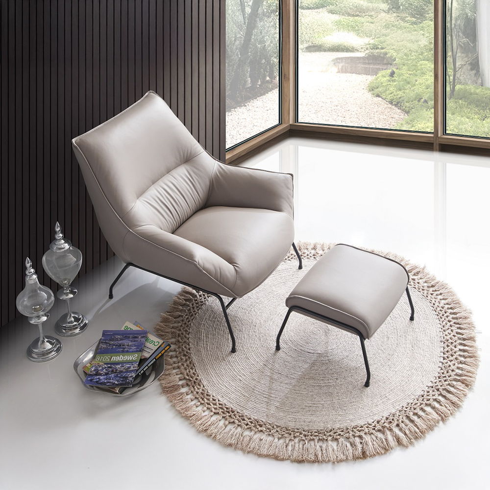 Jabel - Accent Chair & Ottoman - Khaki Top Grain Leather