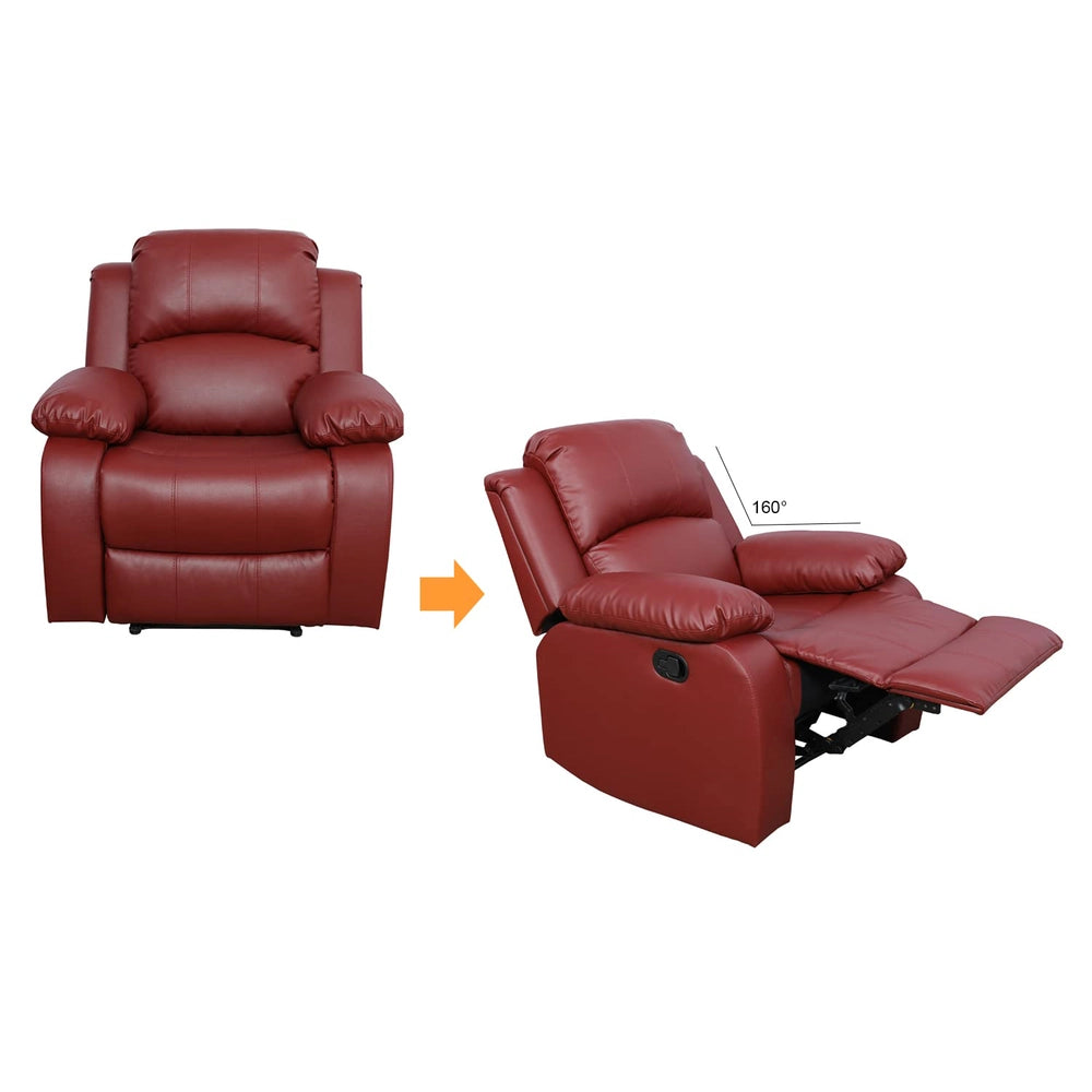 Ainehome Cinema 3-Piece Red Faux Leather Manual Reclining Sofa Set