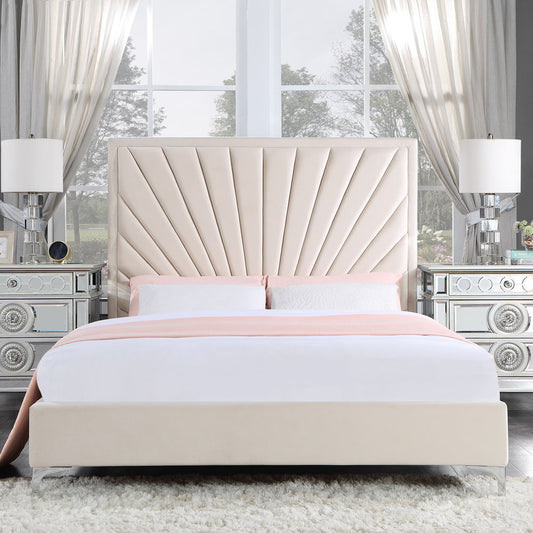 Faiz - Queen Bed - Beige Velvet