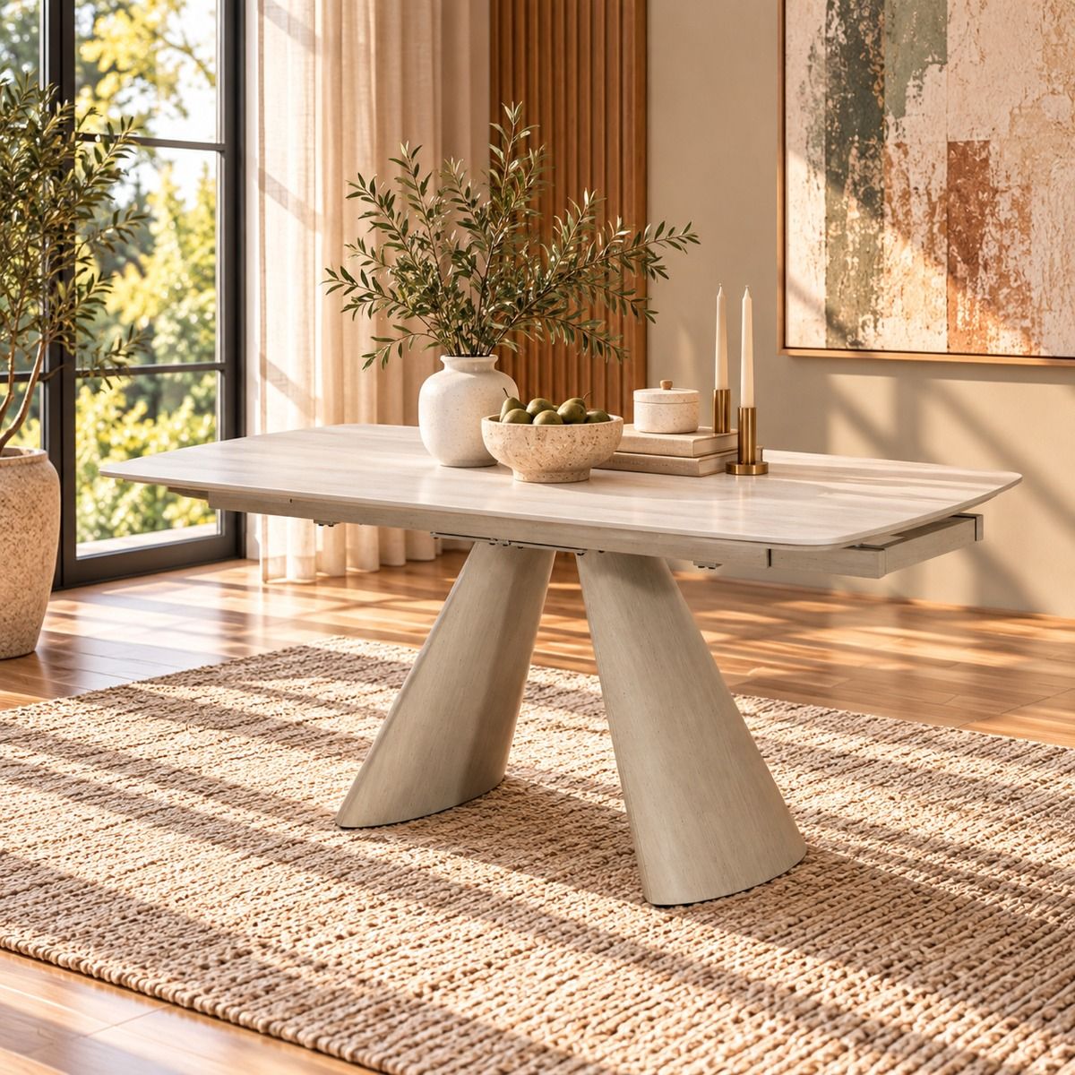Cassian - Dining Table With Ceramic Top - Cream