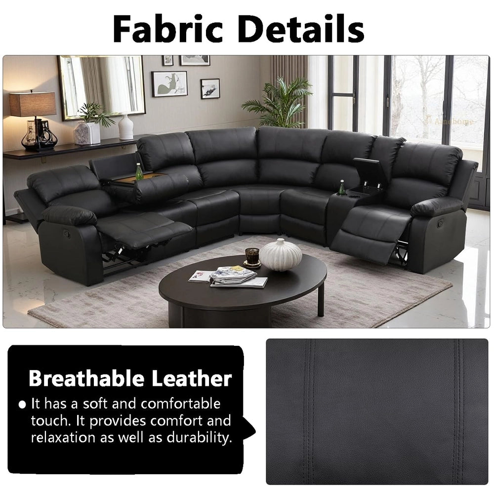 Ainehome Grandview 5-Seat Reclining Sectional Sofa in Black Faux Leather
