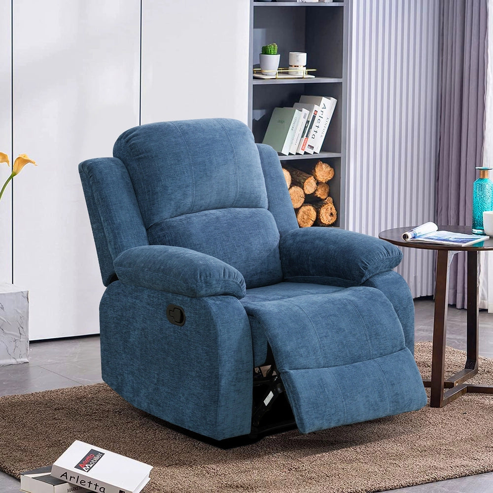 Cinema 3-Piece Blue Fabric Manual Reclining Sofa Set