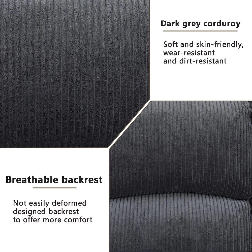 Ainehome Cinema 3-Piece Textured Dark Grey Corduroy Reclining Sofa Set