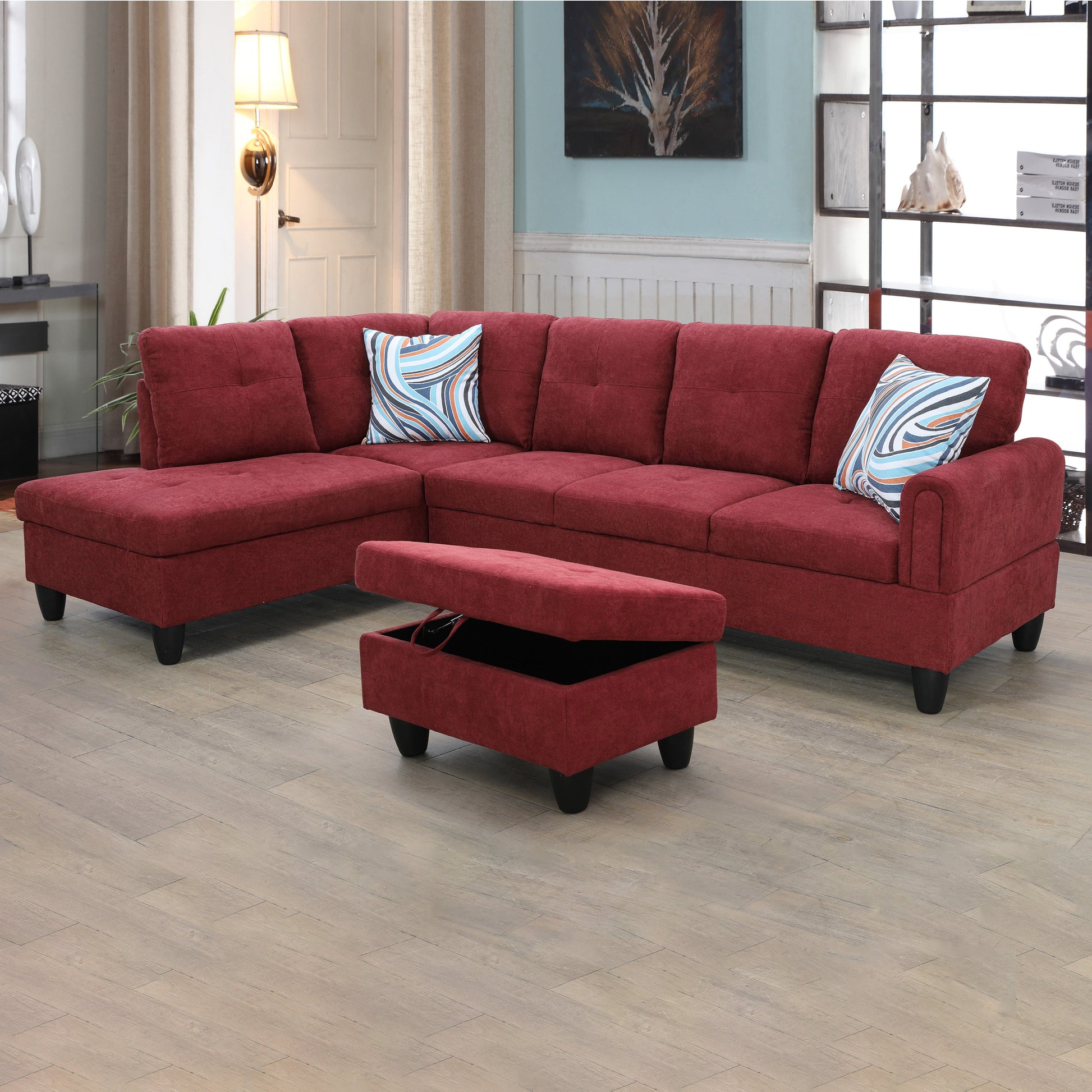 97" Wide Flannel L-Shaped Living Room Sectional Sofa Set