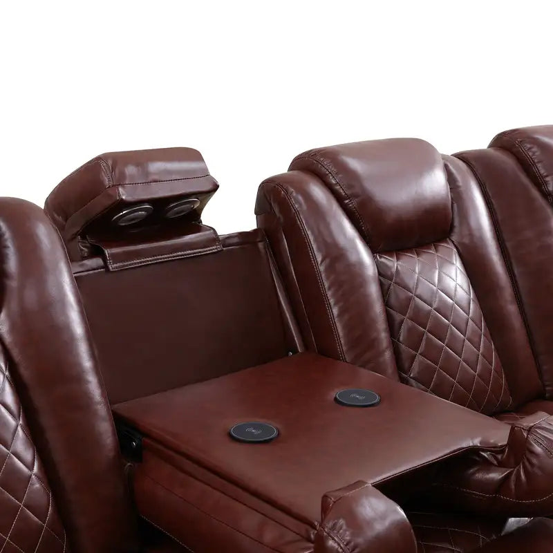 Ainehome Red 3-Piece Intelligent Power Reclining Leather Sectional Sofa Set with Smart Features