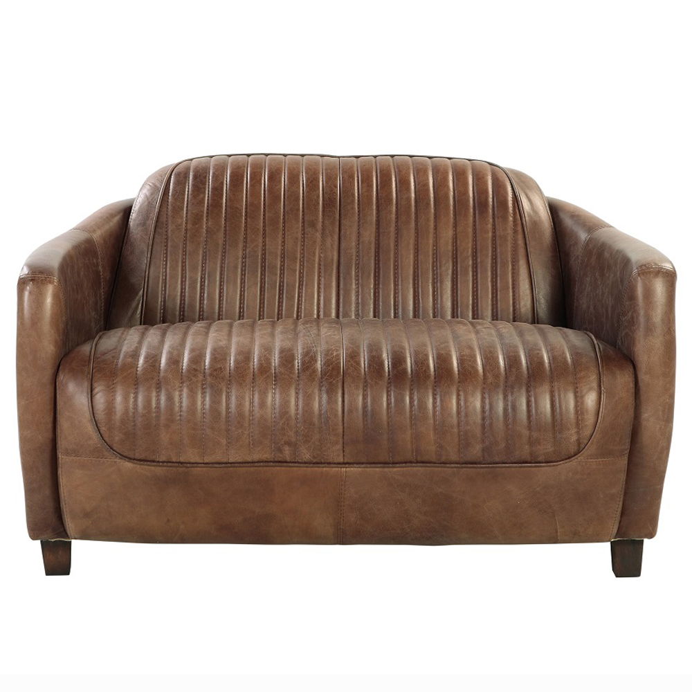 Brancaster - Loveseat - Retro Brown Top Grain Leather & Aluminum