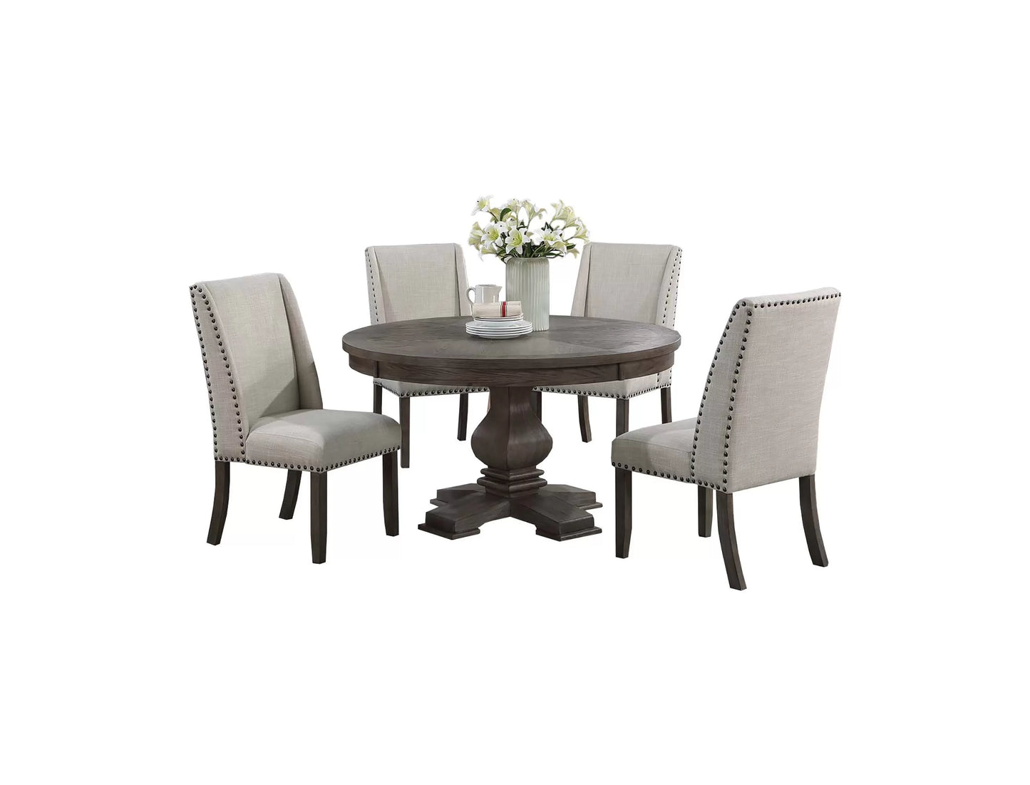 Double-Pedestal Dining Group with Nailhead Chairs