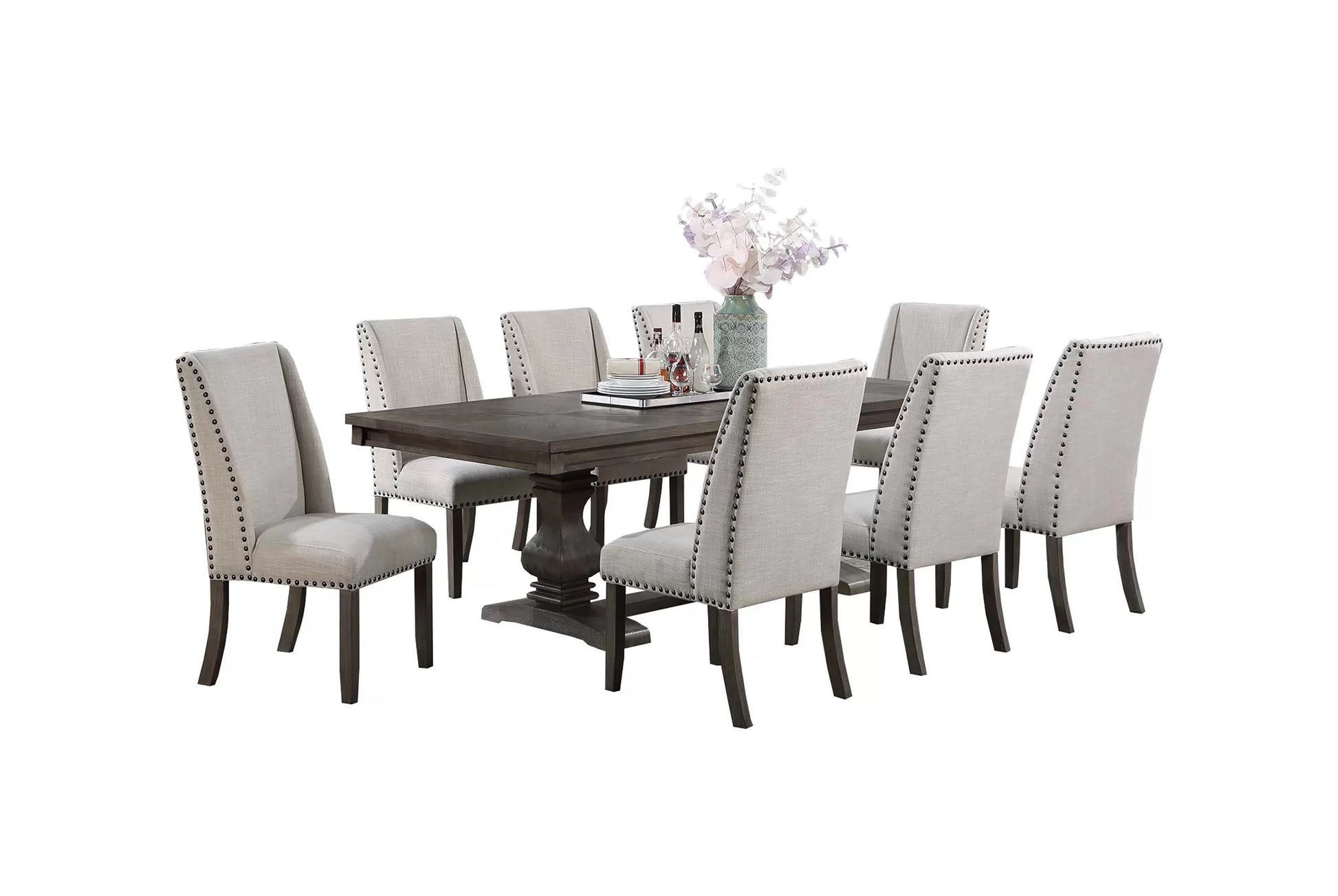 Double-Pedestal Dining Group with Nailhead Chairs