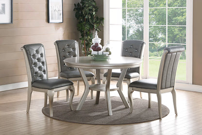 Silver Round Dining Group with Tufted Chairs
